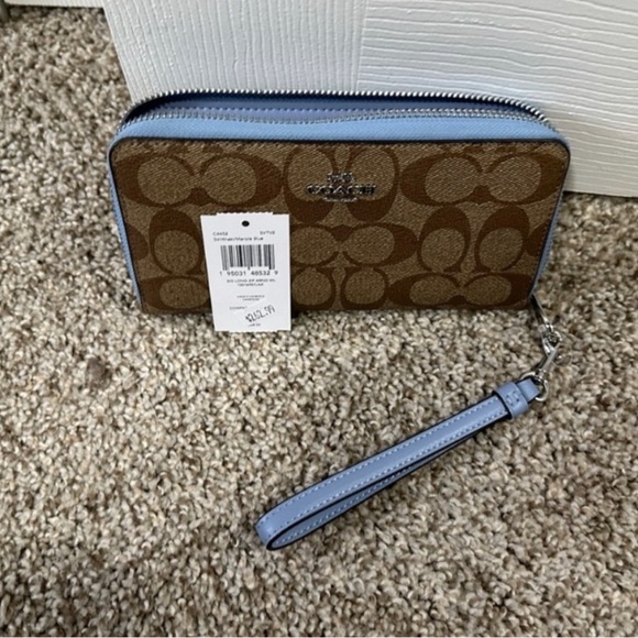 Coach Handbags - Coach Brown and Blue Wristlet Wallet